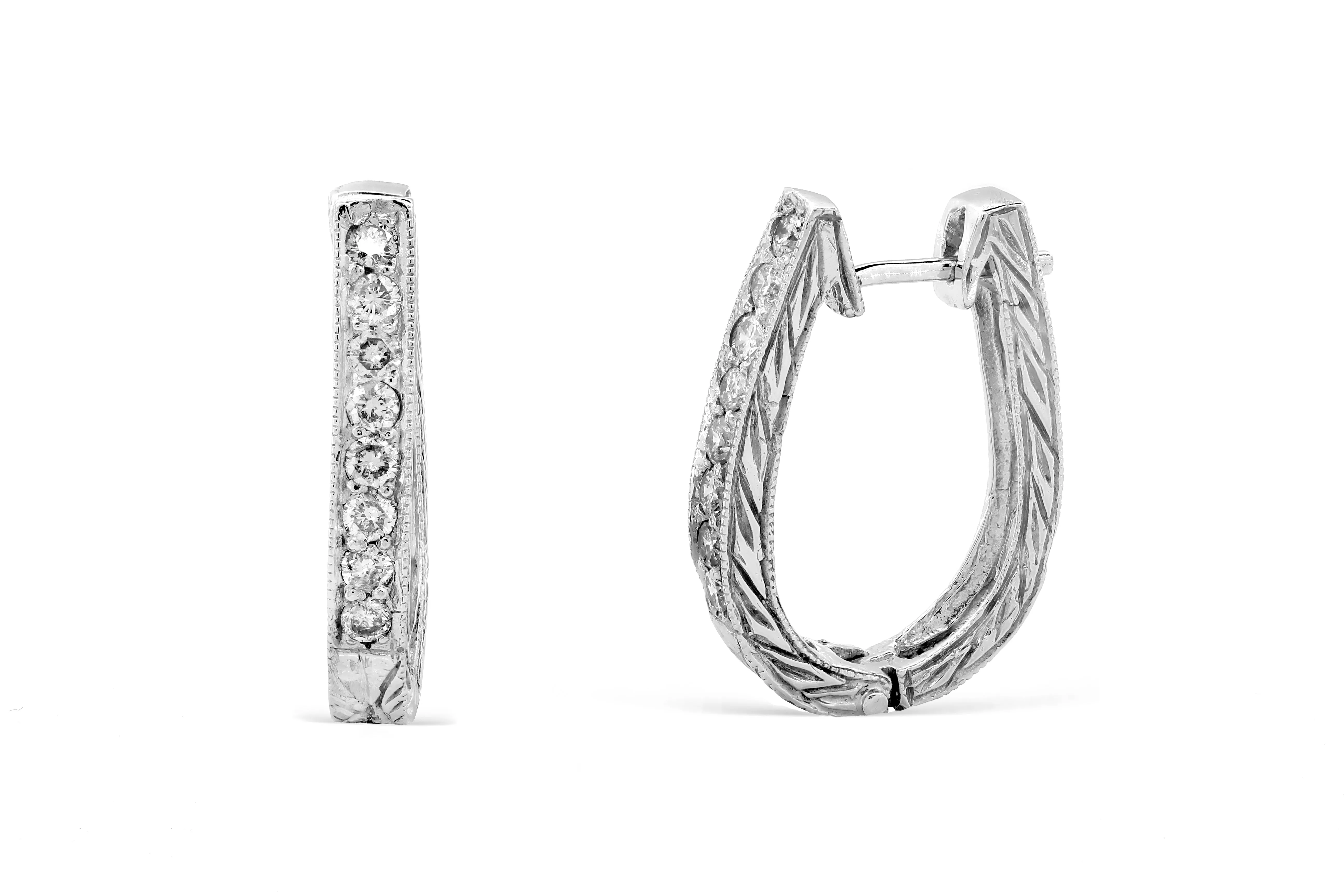 0.56 CT TW Round Diamond Hoop Earrings 14K White Gold DER013