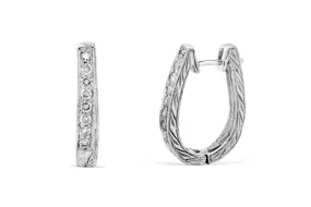 0.56 CT TW Round Diamond Hoop Earrings 14K White Gold DER013