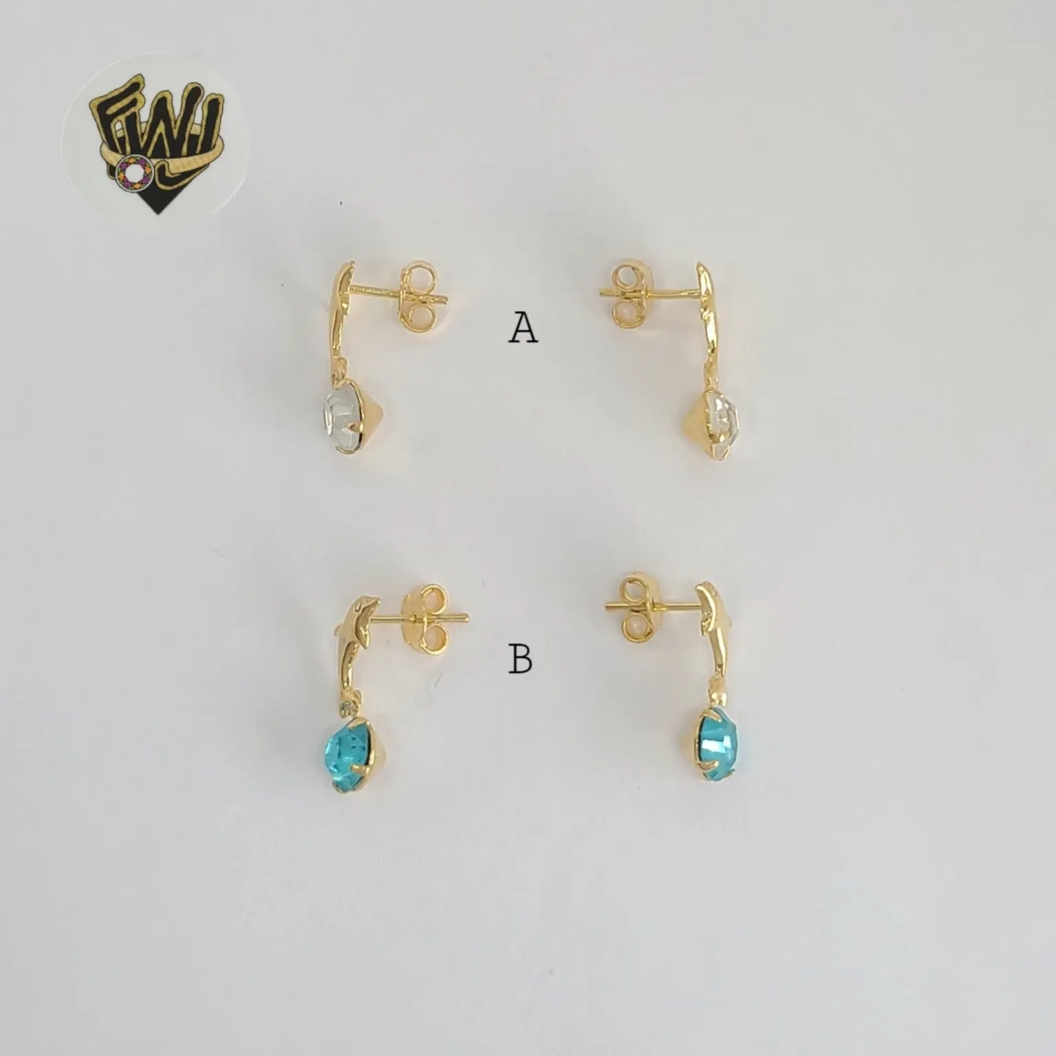 (1-1155) Gold Laminate - Zircon Dolphin Earrings - BGF