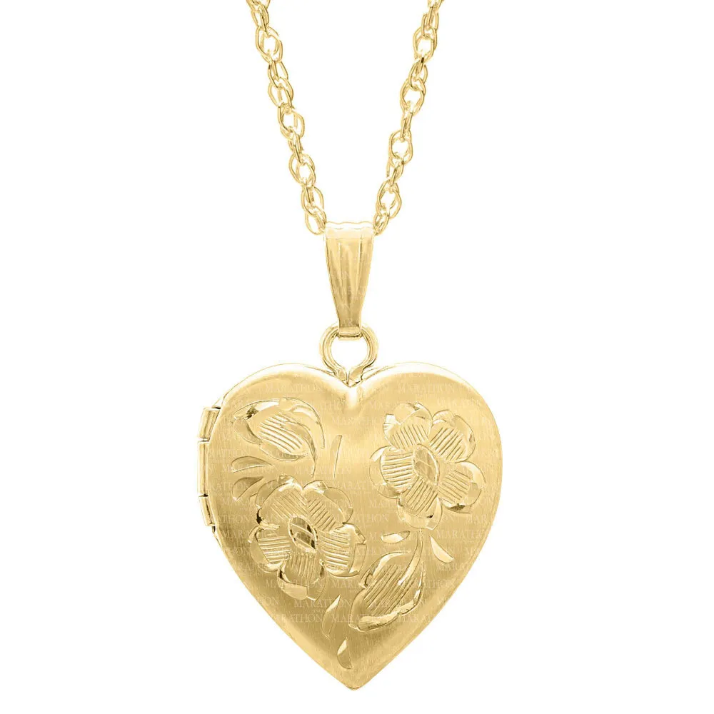 14k Gold Engraved Heart Locket Necklace