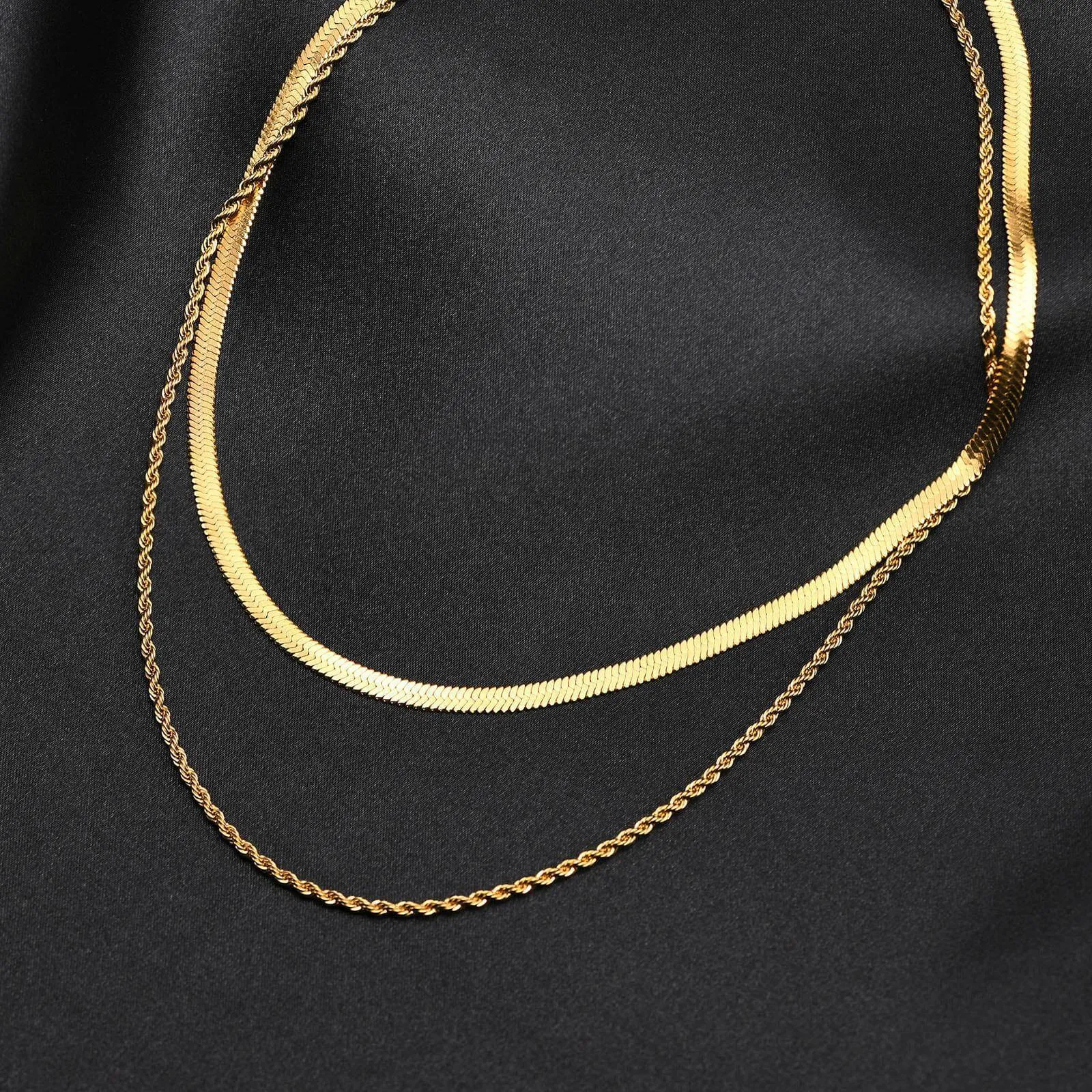 18K Gold Plated Double Layer Twists Snake Bone Chain Necklace