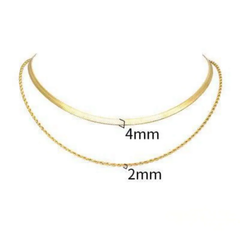 18K Gold Plated Double Layer Twists Snake Bone Chain Necklace