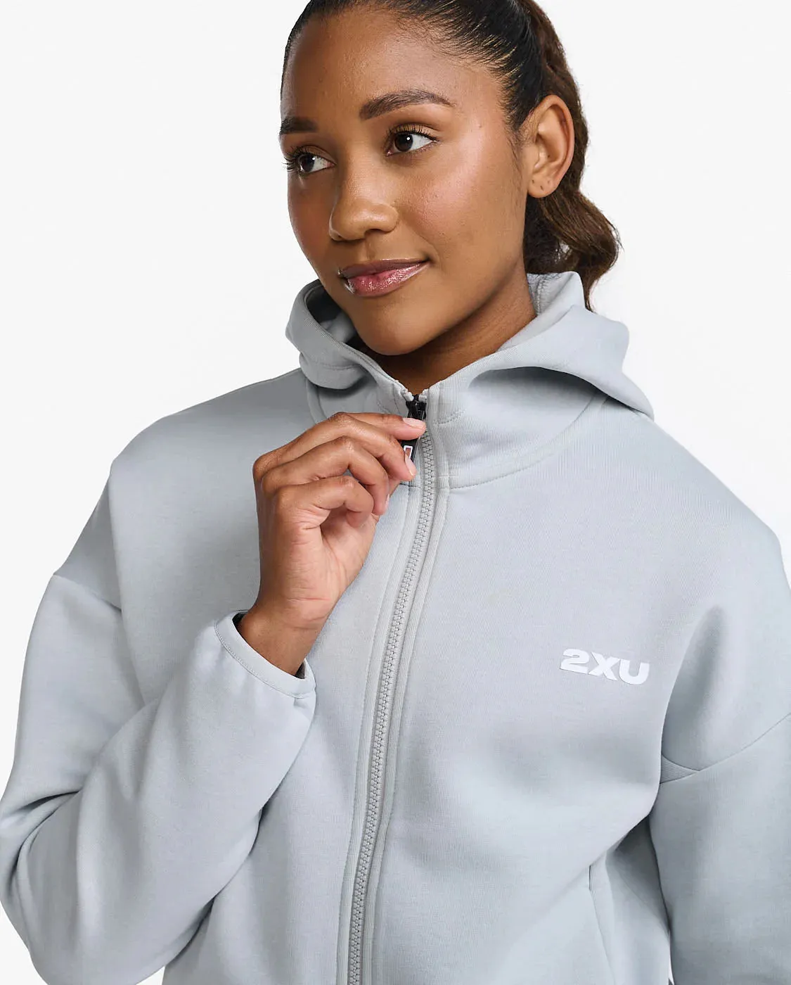 2XU Womens Commute Full Zip Hoodie - Habour Mist/White