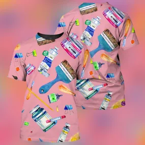 3D All Over Print Pink Art Teacher Pattern Shirt, Perfect Shirt for Women, Teacher Shirt