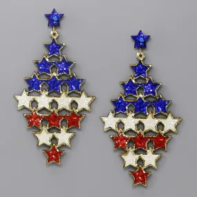 American Flag Star Glitter Drop Earrings