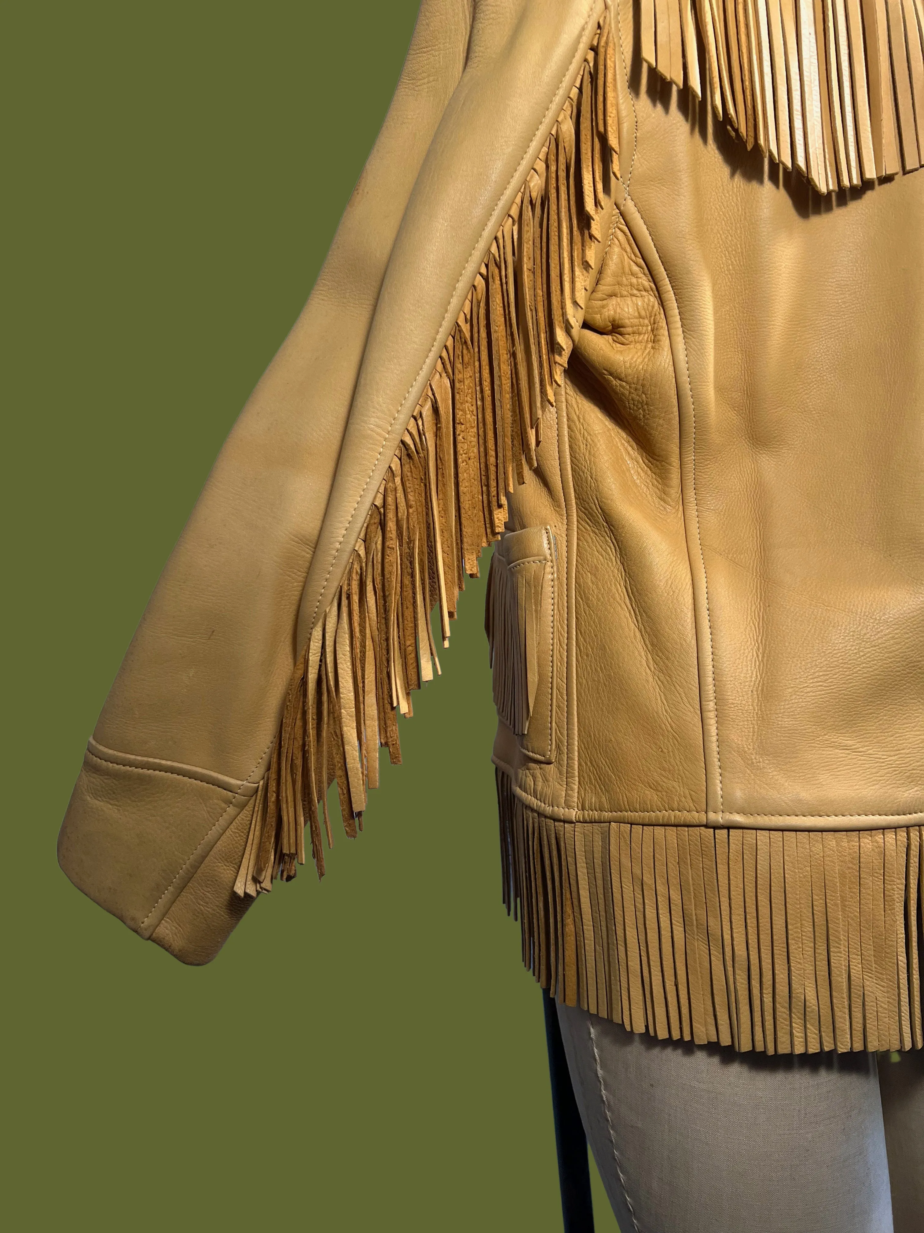 BERMAN BUCKSKIN CO. 50s 60s Buck Skin Leather Fringe Jacket, Women's Size Small