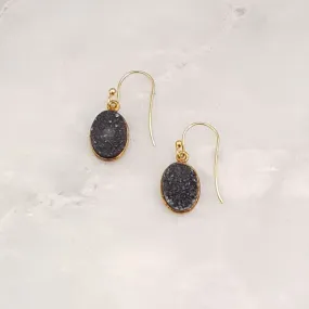 Black Druzy Single Drop Hook Earrings