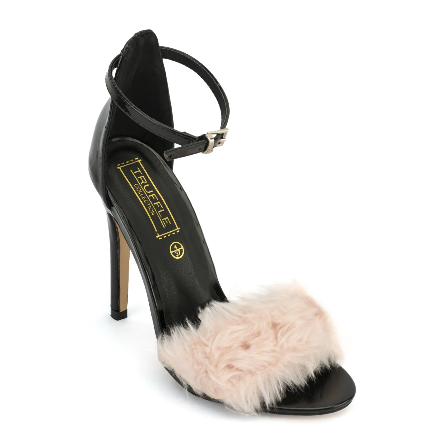 Black Fur Stiletto Sandal