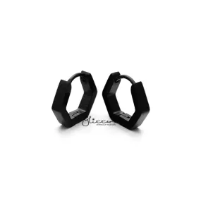 Black Titanium IP Stainless Steel Hexagon Huggie Hoop Earrings