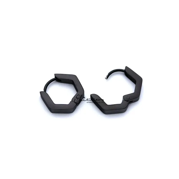 Black Titanium IP Stainless Steel Hexagon Huggie Hoop Earrings