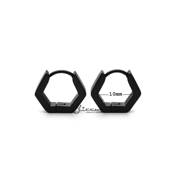 Black Titanium IP Stainless Steel Hexagon Huggie Hoop Earrings