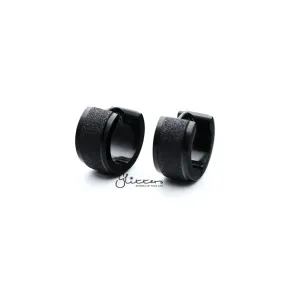 Black Titanium IP Stainless Steel Hinged Sand Sparkle Center Hoop Earrings