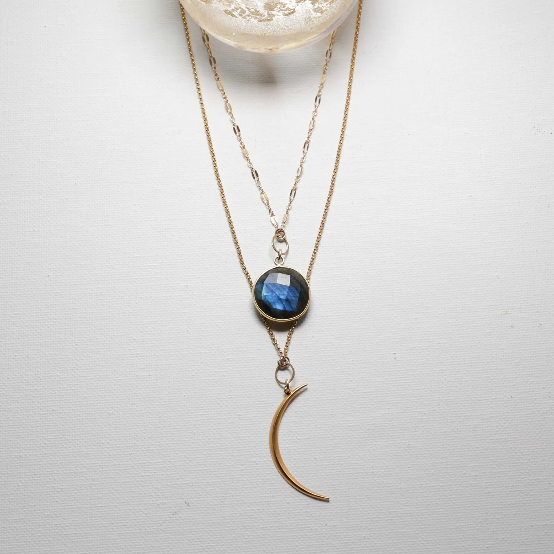 Blue Moon - Double Layered Labradorite and Crescent Moon Necklace