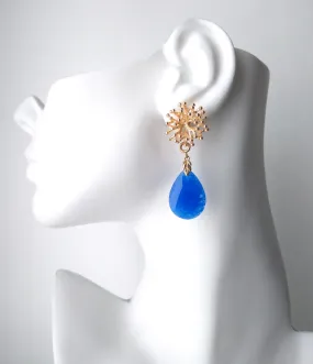 Branch Coral Stud with Teardrop Blue Jade Earrings