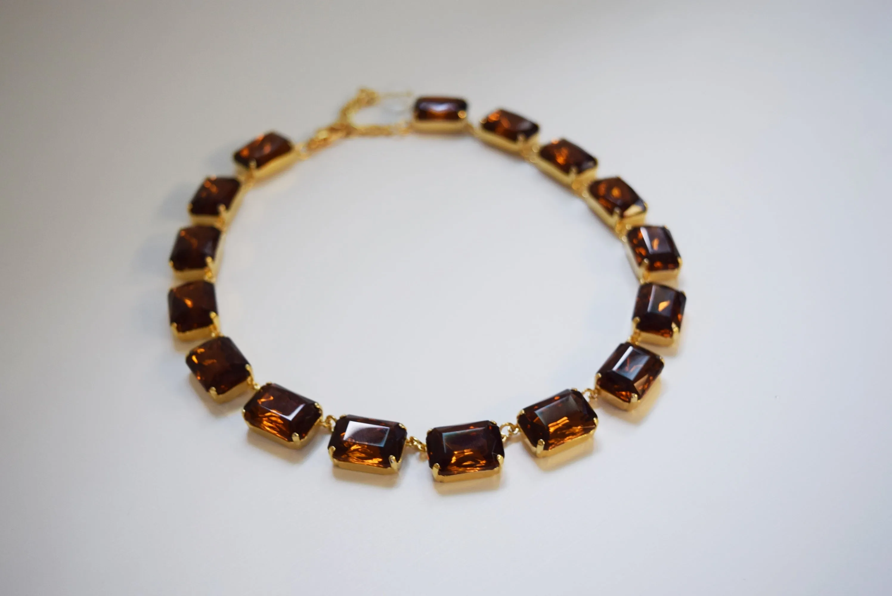 Brown Topaz Crystal Collet Necklace | Large Octagon Riviere