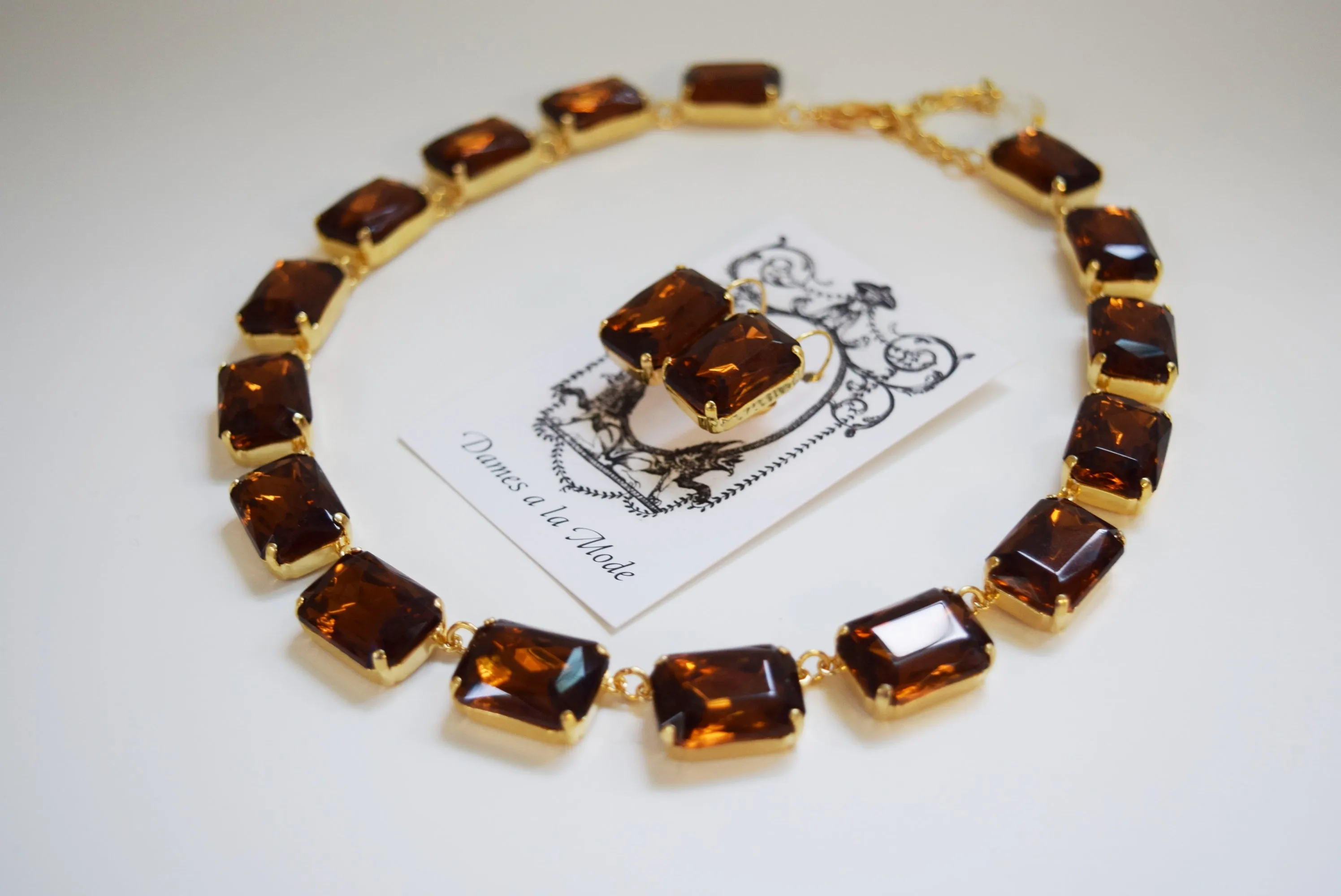 Brown Topaz Crystal Collet Necklace | Large Octagon Riviere