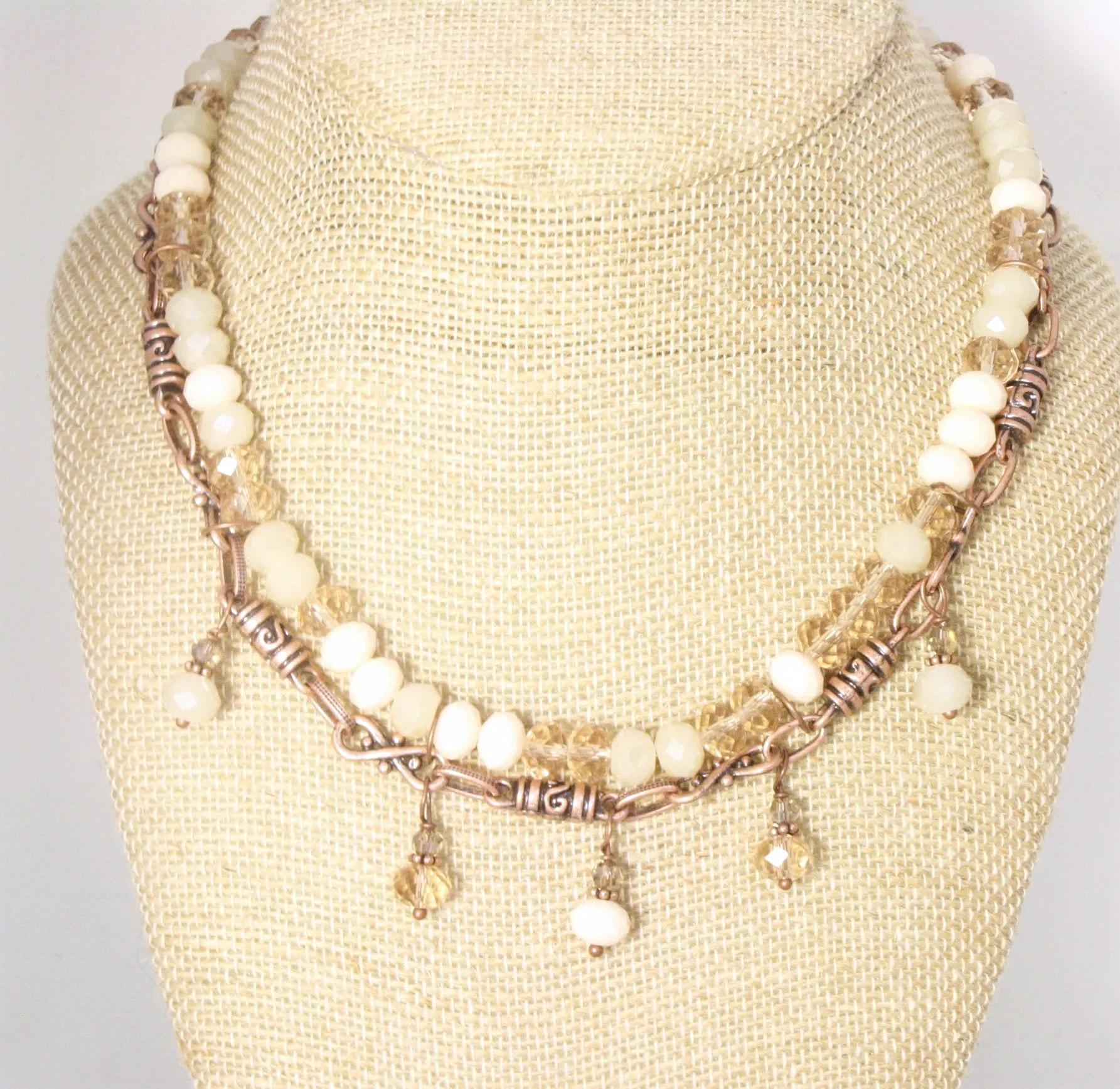 Champagne Peach Copper Crystal Necklace Neutral