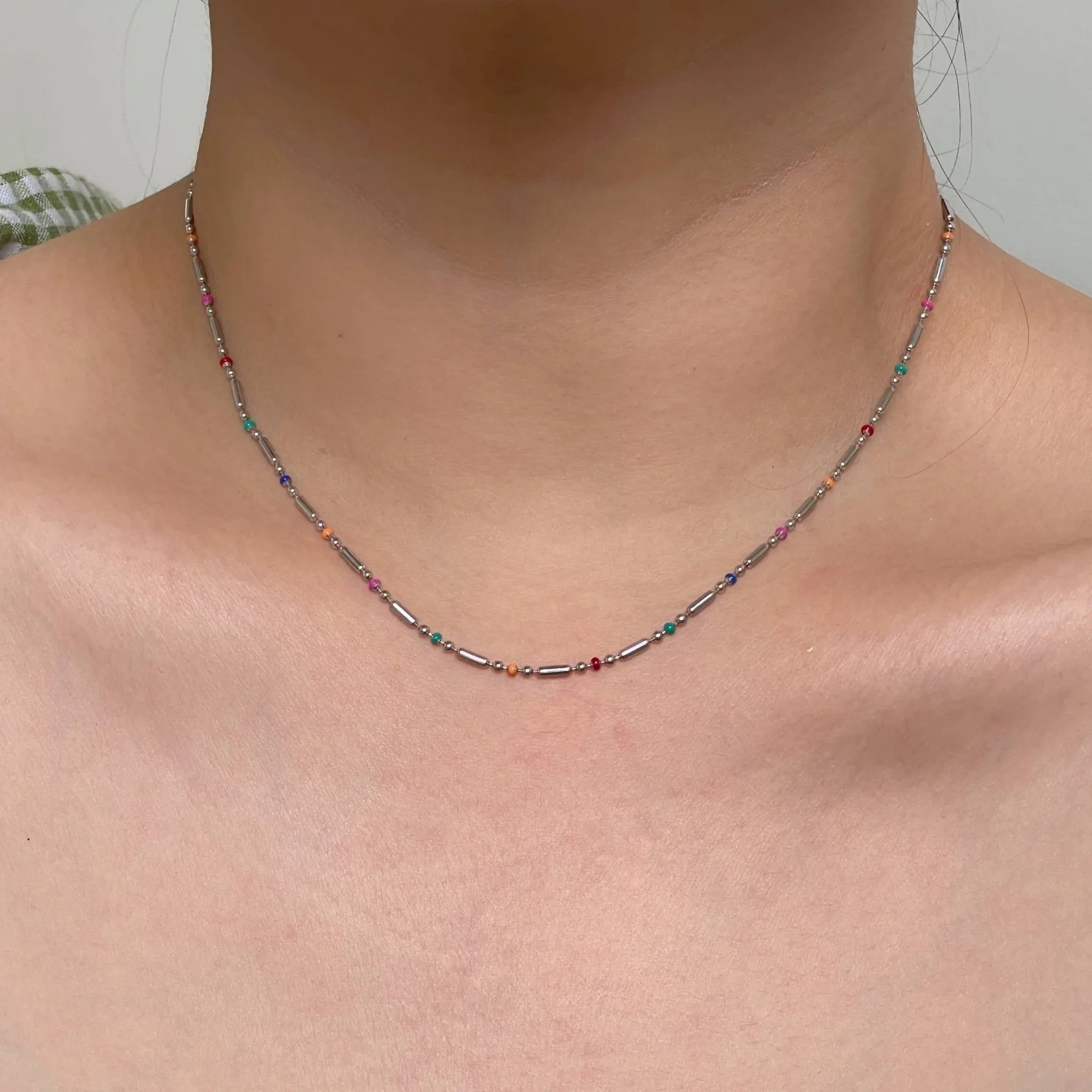 Colorful Minimal Bead Chain Necklace