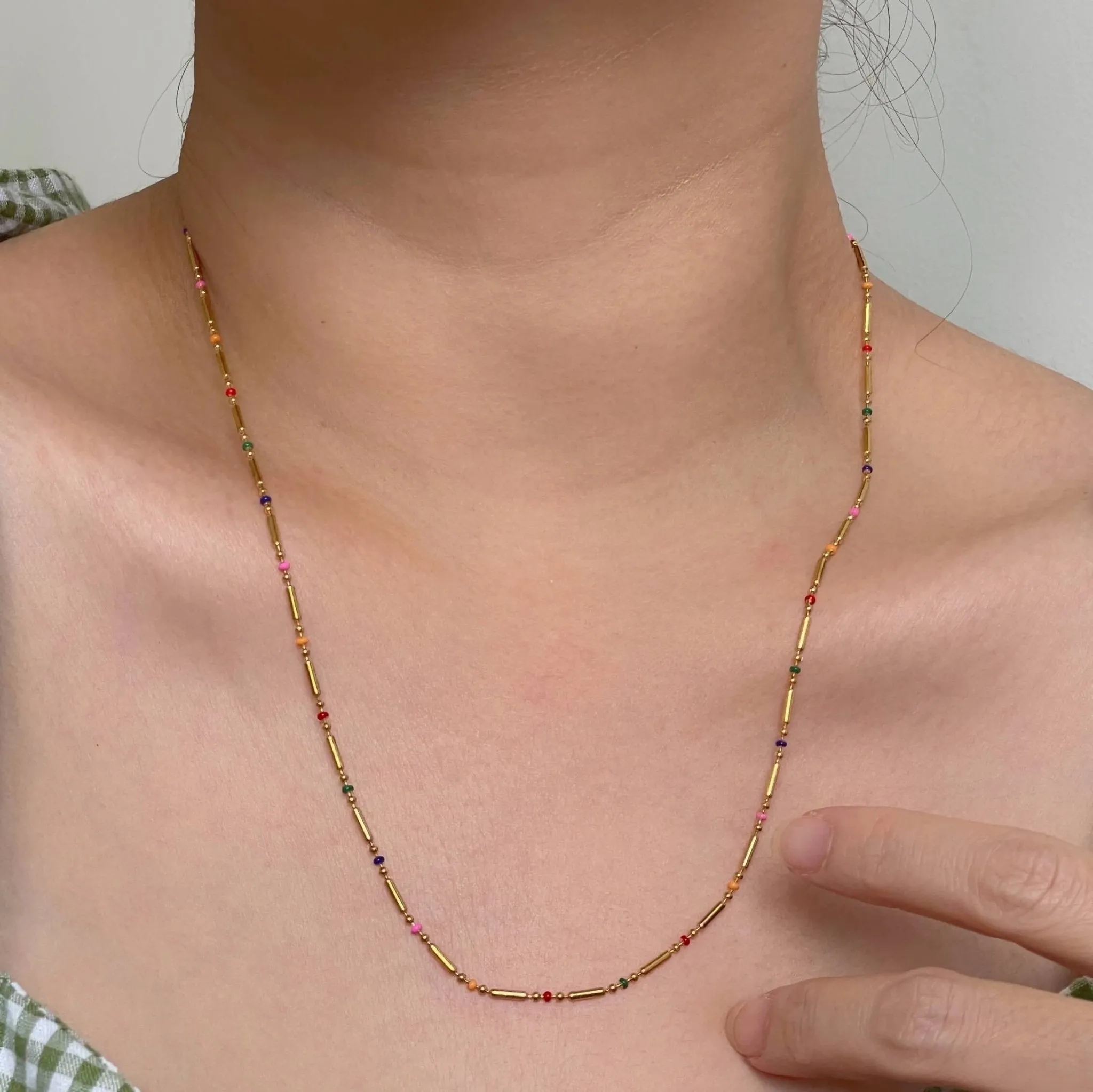 Colorful Minimal Bead Chain Necklace