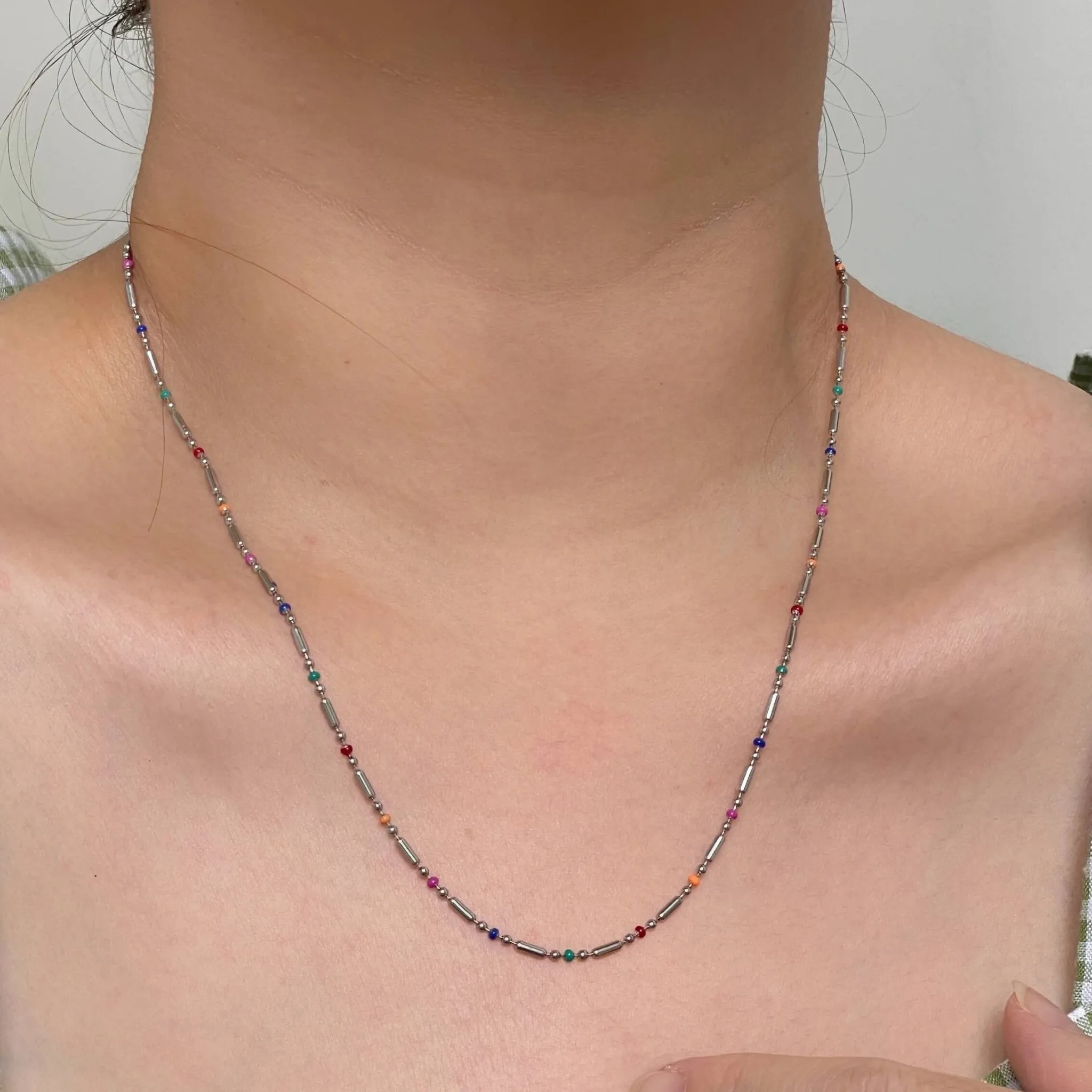 Colorful Minimal Bead Chain Necklace