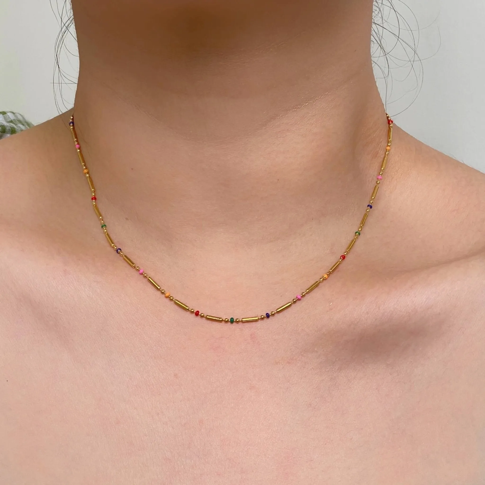 Colorful Minimal Bead Chain Necklace