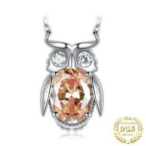 Cute Owl 3.3ct Yellow Gemstone 925 Sterling Silver Pendant Necklace