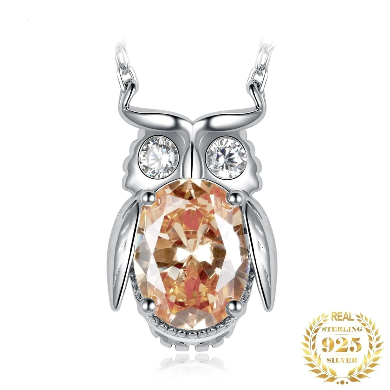 Cute Owl 3.3ct Yellow Gemstone 925 Sterling Silver Pendant Necklace