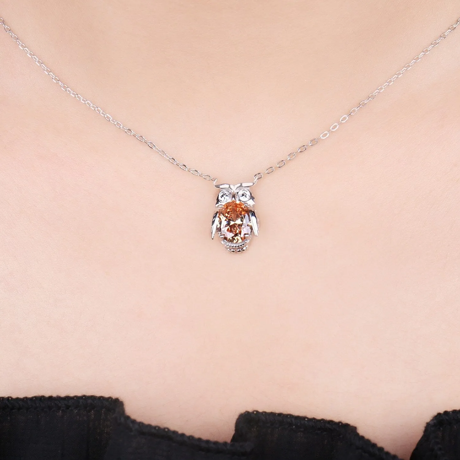 Cute Owl 3.3ct Yellow Gemstone 925 Sterling Silver Pendant Necklace