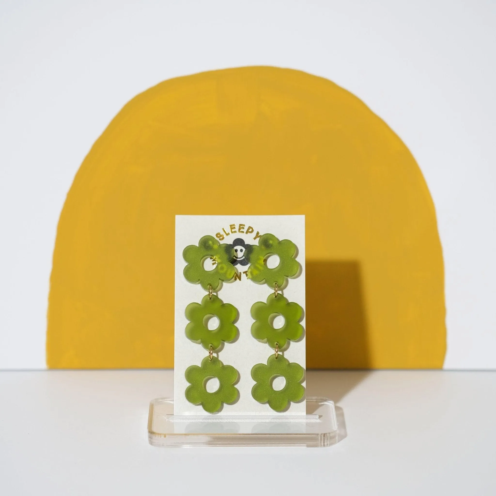 Daisy Chain Retro Earrings in Frosted Olive