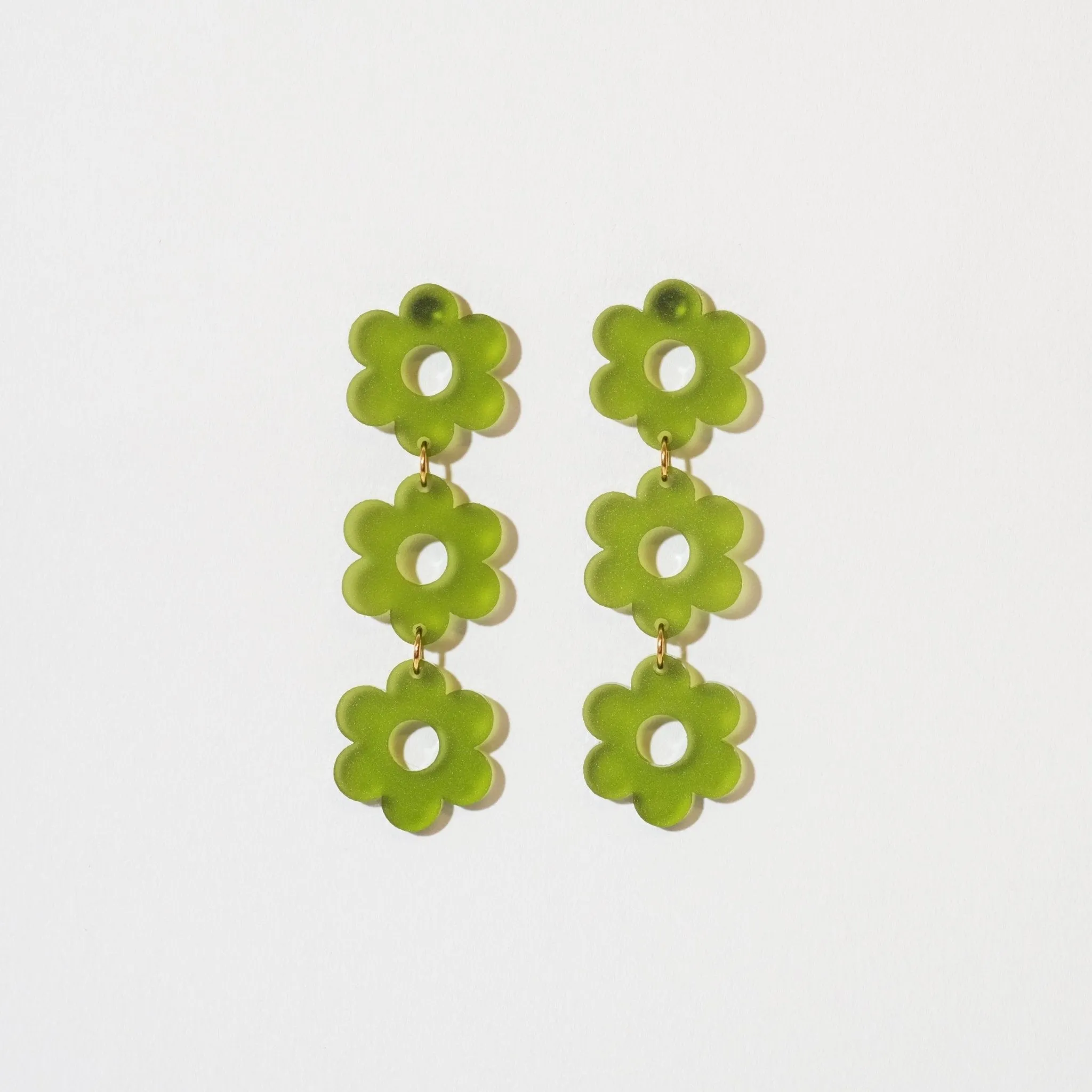 Daisy Chain Retro Earrings in Frosted Olive