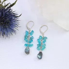 Day and Night - Labradorite and Apatite Cluster Earrings