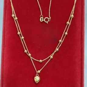 Double Strand Dangling Heart Necklace 18k Gold