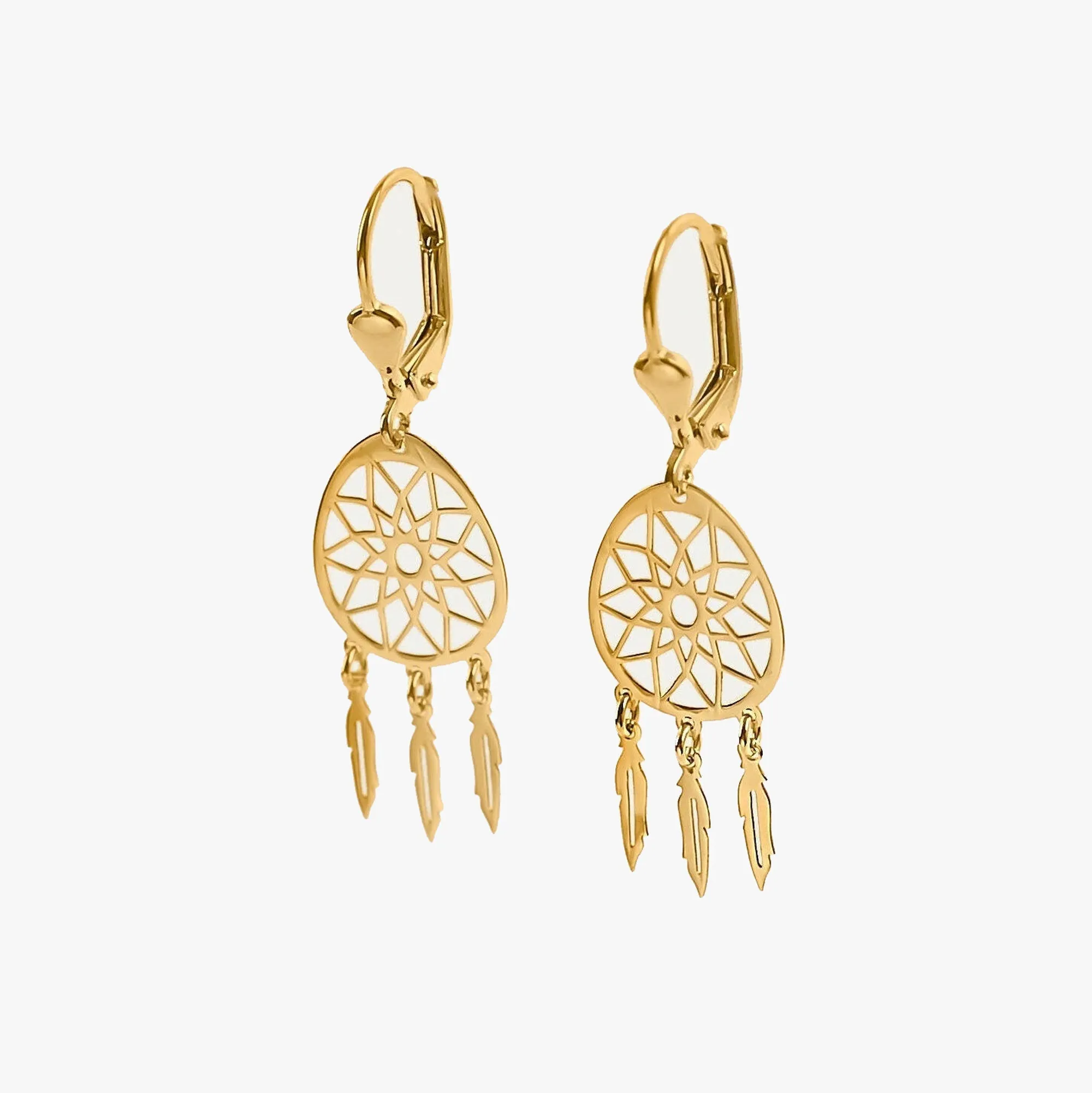 Dreamcatcher Leverback Earrings | 14K Solid Gold