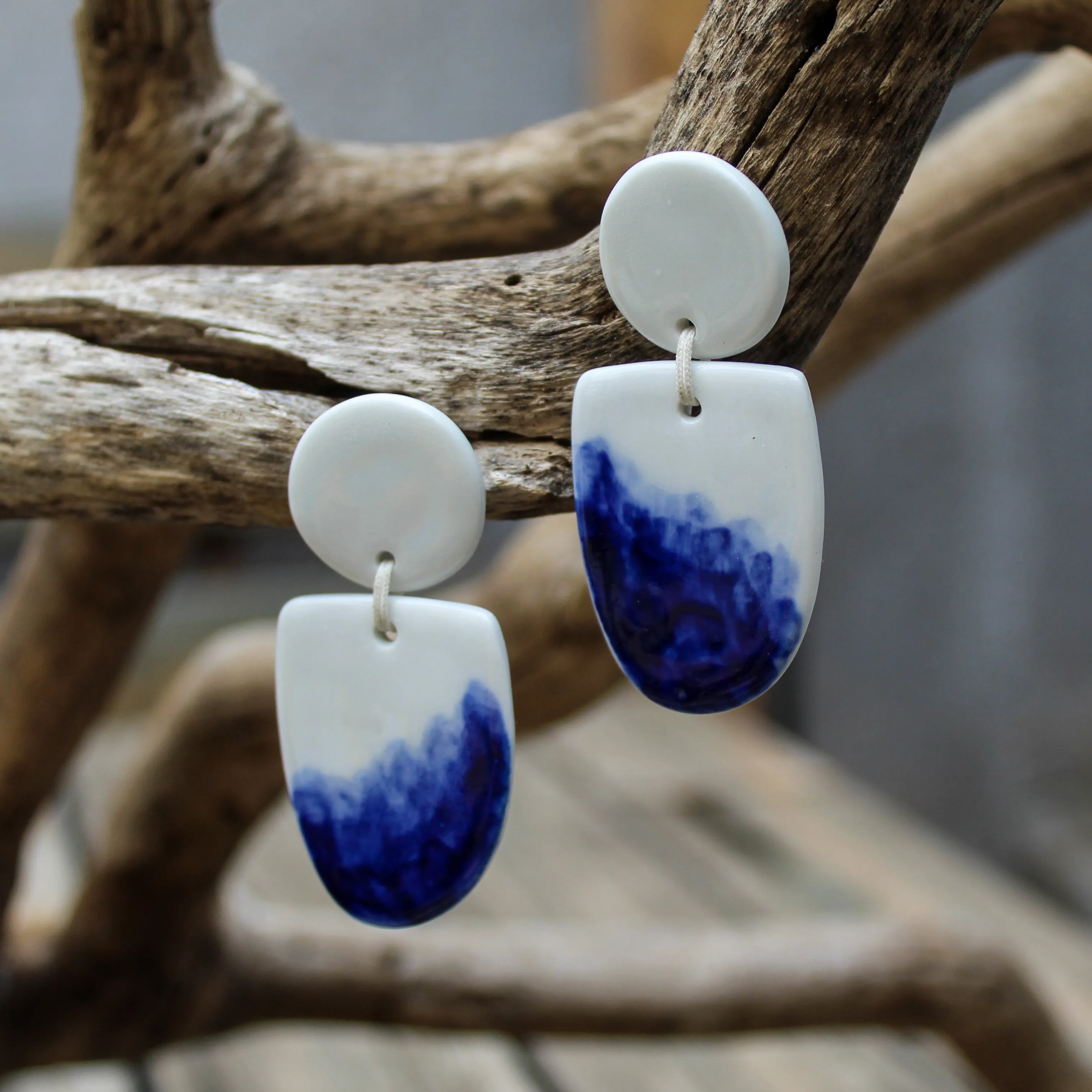 Drop Porcelain White and Blue Earrings