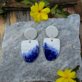 Drop Porcelain White and Blue Earrings