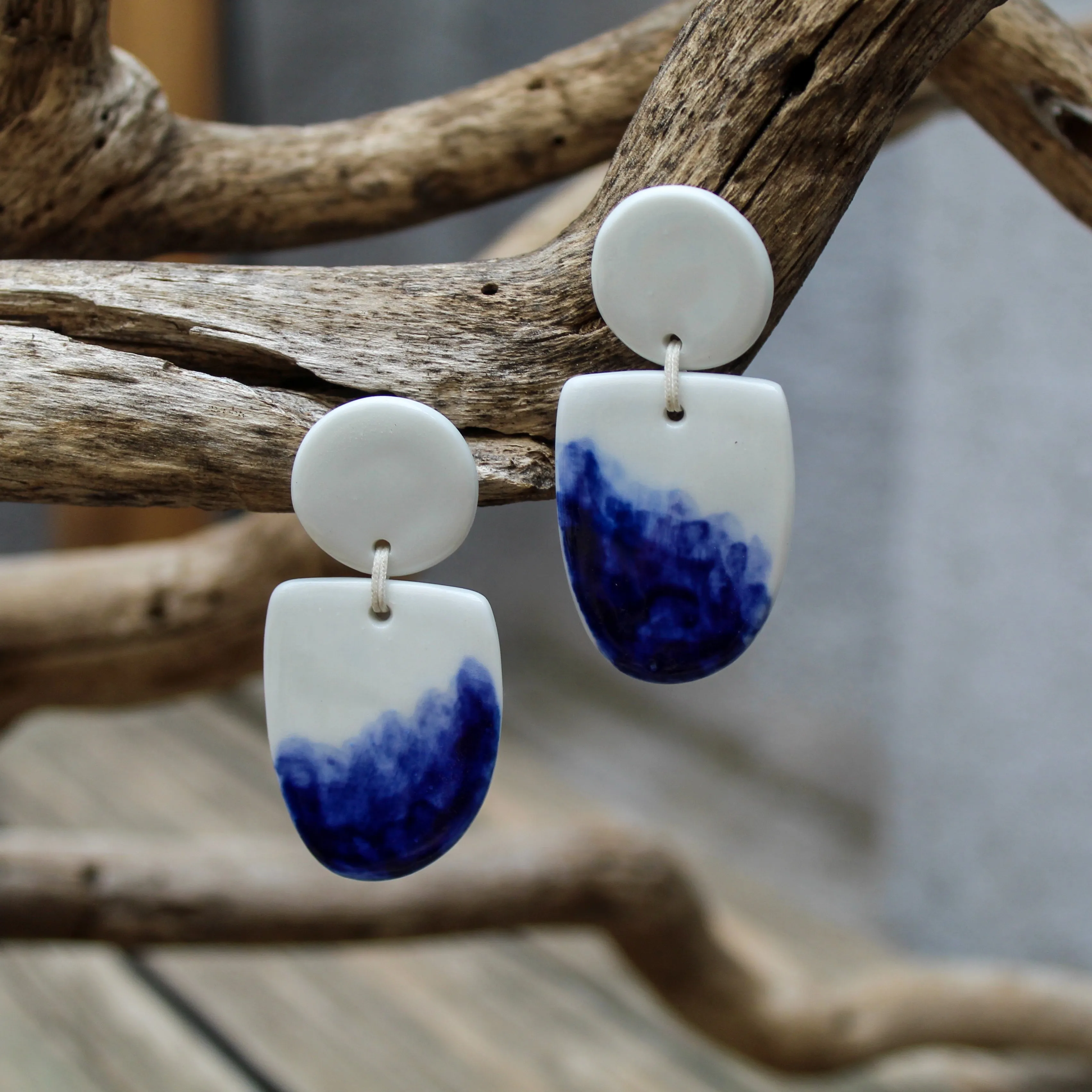 Drop Porcelain White and Blue Earrings