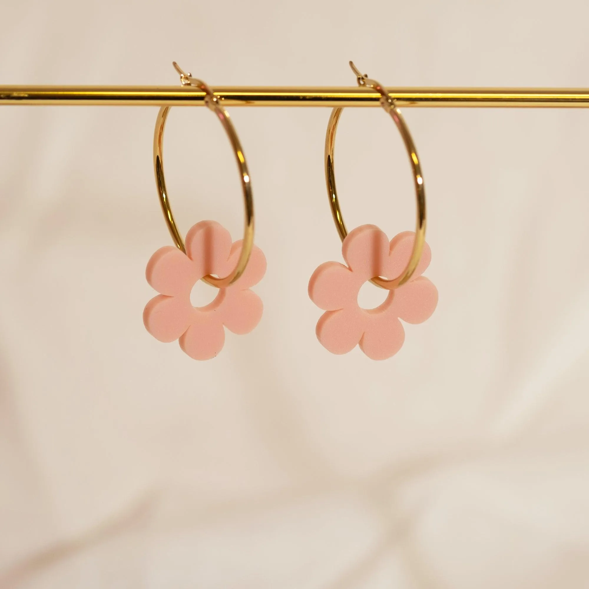 Dusty Pink Daisy Hoop Earrings