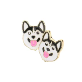 Enamel Metal Husky Dog Stud Earrings