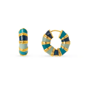 Enamel Mixed Colour Chubby Hoop Earrings - Blue