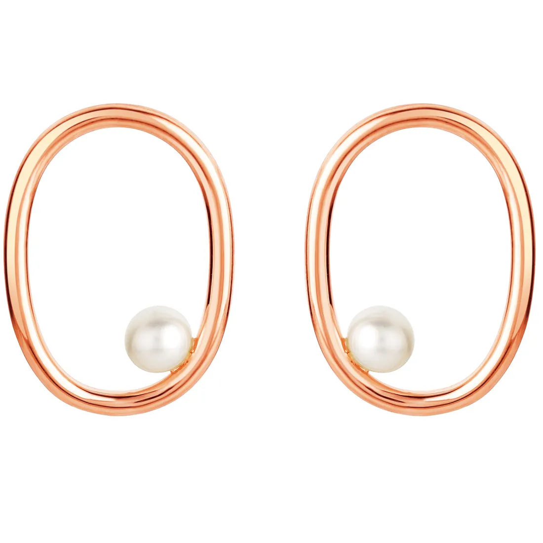 Freshwater Cultured Pearl Gravity Circle Earrings in Sterling Silver