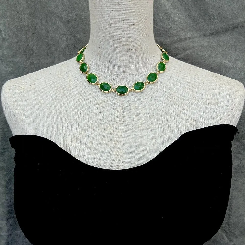 Green Jade Choker Necklace Oval Shape