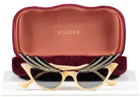 Gucci Beige Hollywood Forever Cat Eye Sunglasses in case