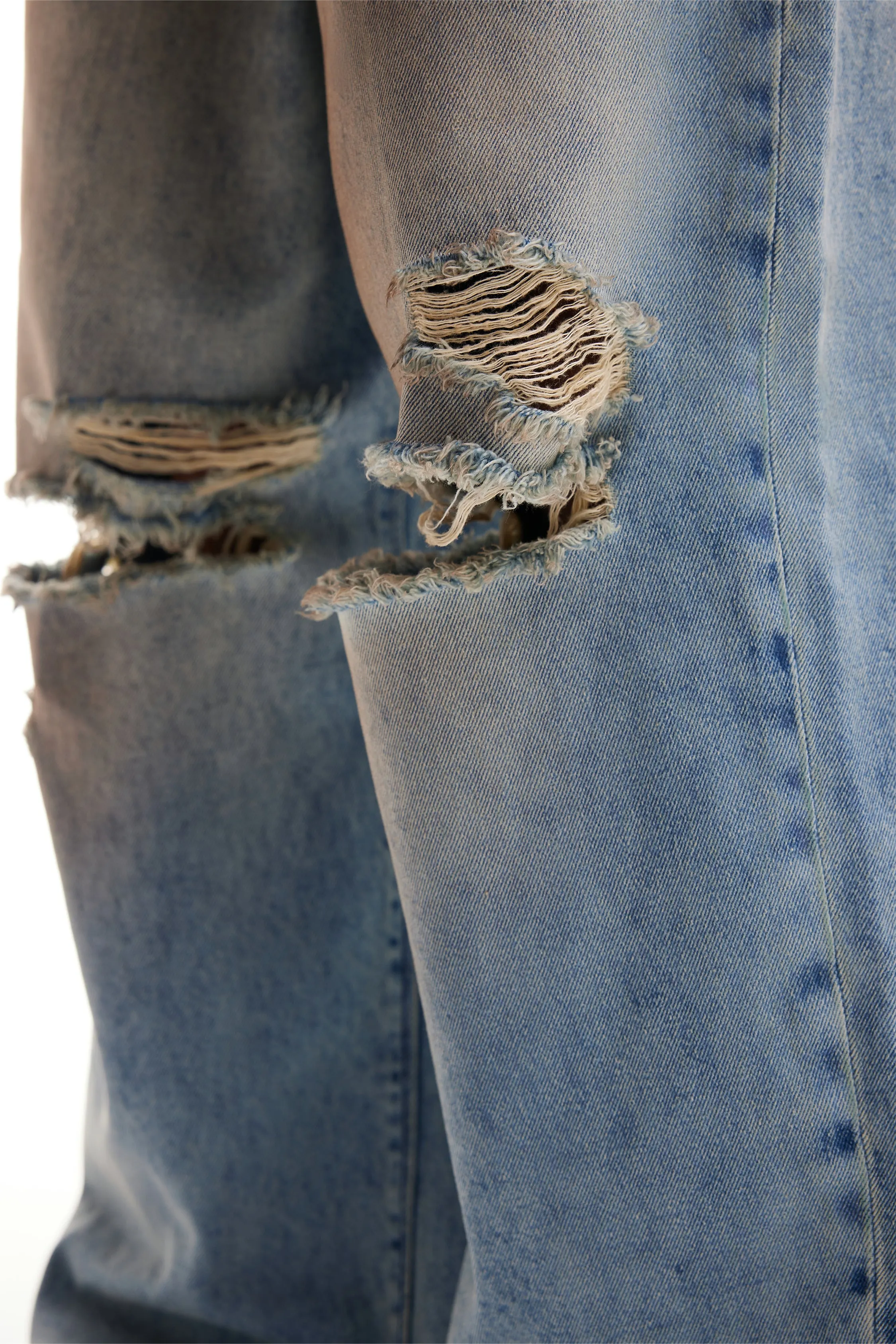 HEAVY BAGGY DISTRESSED DENIM  SAND WASHED DIRT WASH