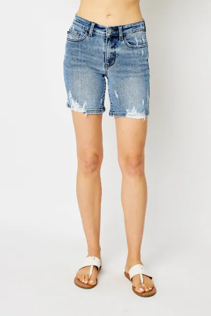 High Waist Destroyed Bermuda Shorts by Judy Blue