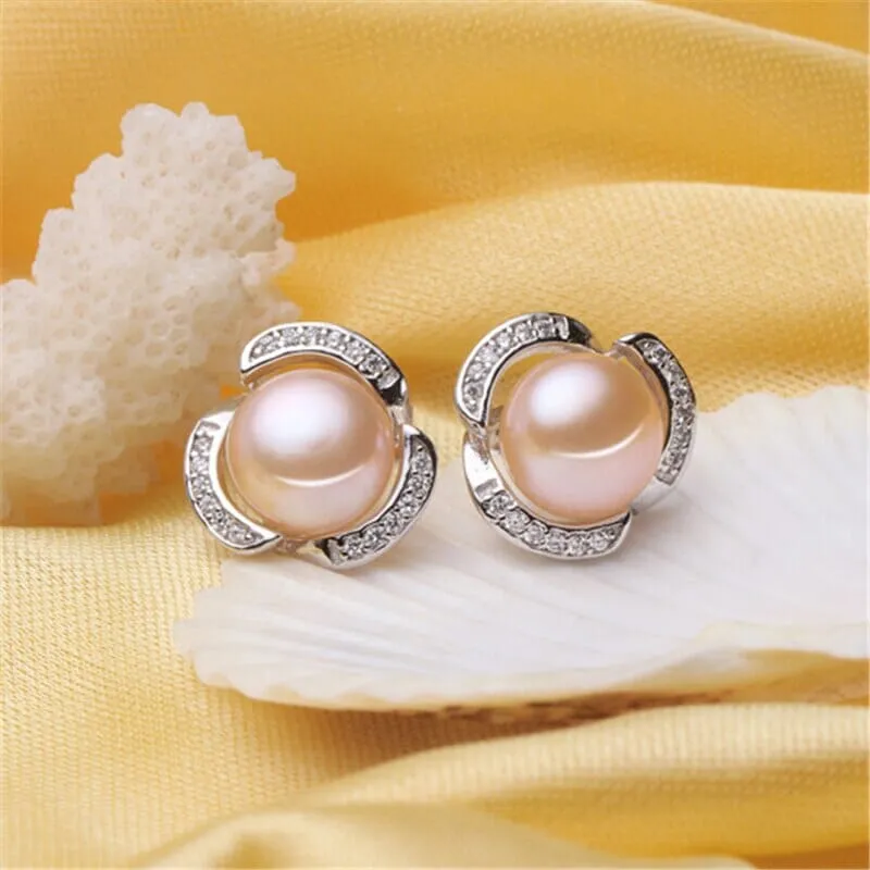 Large Pearl Diamond Stud Earrings