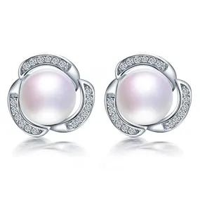 Large Pearl Diamond Stud Earrings