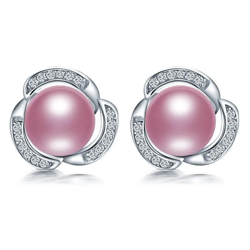 Large Pearl Diamond Stud Earrings