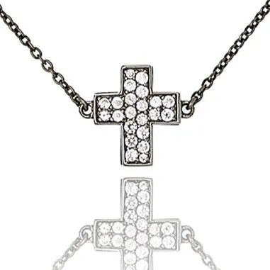 MCL Design Sterling Silver Cross Necklace with White Zircon