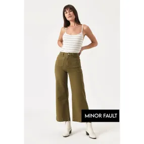 (Minor Fault) Olive Twill Wide Leg Jeans