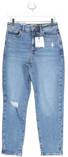 New Look Blue Tori Pattern Lemonade Ripped Mom Jeans UK 8